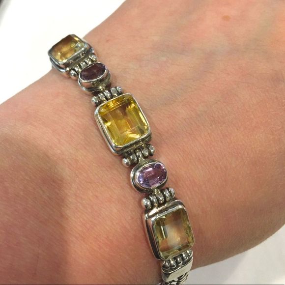 Artisan Jewelry - Bali Sterling Amethyst, Citrine, Quartz Bracelet